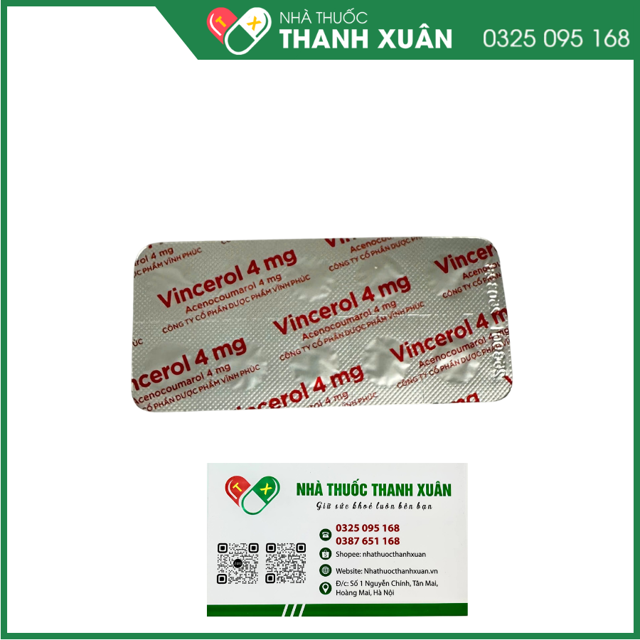 Vincerol 4mg - Phòng và trị huyết khối (10 vỉ x 10 viên)
